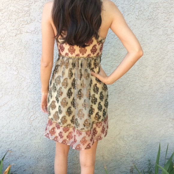 Free People Babydoll Pleated Studded Metallic High Waist Empire Mini Dress - Picture 3 of 8